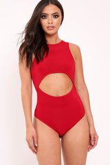 Red Slinky Cut Out Middle Bodysuit - Jolissa