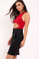 Red Slinky Cut Out Middle Bodysuit - Jolissa