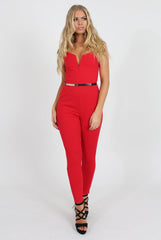 Jona Red V Front Jumpsuit