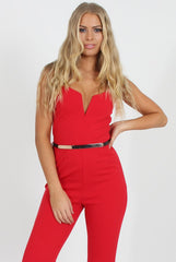 Jona Red V Front Jumpsuit