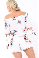 White Floral Print Shorts - Joney