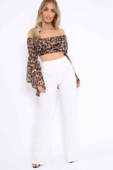 Leopard Print Flared Sleeves Sheer Crop Top - Jordan