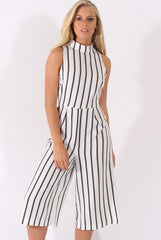 White Stripe High Neck Culotte Jumpsuit - Jordana