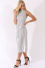 White Stripe High Neck Culotte Jumpsuit - Jordana