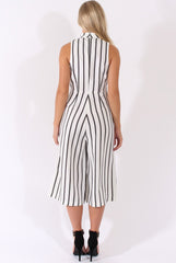 White Stripe High Neck Culotte Jumpsuit - Jordana