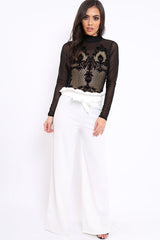 Black Mesh Velvet Applique Gold Stud Bodysuit - Jordanna