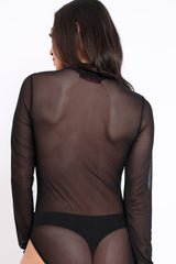 Black Mesh Velvet Applique Gold Stud Bodysuit - Jordanna