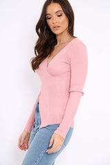 Rose Ribbed Thin Knit Wrap Top - Jordi