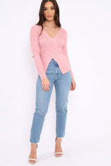 Rose Ribbed Thin Knit Wrap Top - Jordi