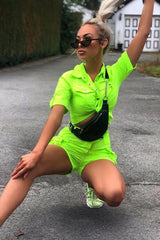 Neon Lime Button Front Utility Shirt Shorts Co-ord - Galia