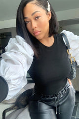 White Ribbed Shirt Puff Sleeve Top - Kayler