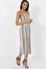 Nude & White Stripe Culotte Jumpsuit - Josephine