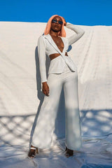 White Cut Out Blazer Wide Leg Trouser Co-ord - Jalei