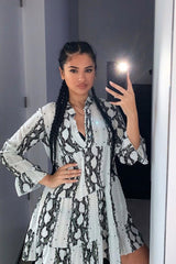 Green Snake Plunge Tiered Detail Dress - Kaiya