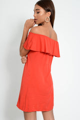 Red Bardot Frill Button Front Dress - Julissa
