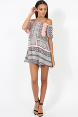 Pink & Black Print Bardot Dress - July