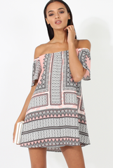 Pink & Black Print Bardot Dress - July