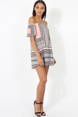 Pink & Black Print Bardot Dress - July