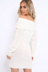 White Bardot Chunky Knit Jumper Dress - Kaidyn