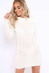 White Bardot Chunky Knit Jumper Dress - Kaidyn