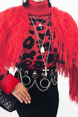 Red Leopard Crop Roll Neck Jumper - Halley