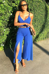 Royal Blue Split Flared Jumpsuit - Francisca