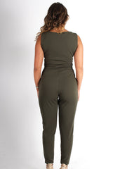 Emily Khaki Tie Front Jumpsuit