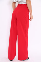 Red High Waist Button Front Wide Leg Trousers - Juna