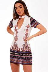 White Paisley Choker Neck Dress - June