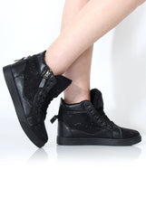 June Black Diamante Trainers