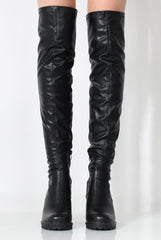 Juno Black PU Over The Knee Boots