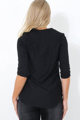 Juran Black Zip Front Ribbed Top