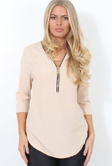 Juran Nude Zip Front Ribbed Top