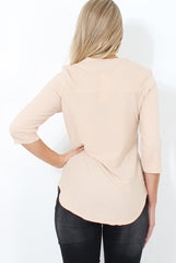 Juran Nude Zip Front Ribbed Top