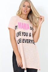 Justina Nude Slogan Side Split Top