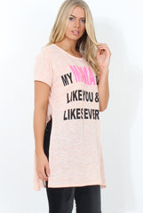 Justina Nude Slogan Side Split Top