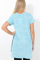 Justina Blue Slogan Side Split Top