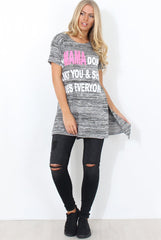 Justina Grey Slogan Side Split Top