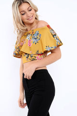 Mustard Floral Bardot Crop Top - Justine