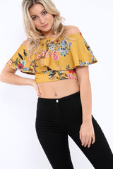 Mustard Floral Bardot Crop Top - Justine