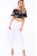 Black Floral Bardot Crop Top - Justine