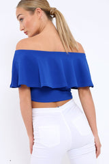 Royal Blue Bardot Crop Top - Justine
