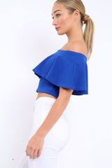 Royal Blue Bardot Crop Top - Justine