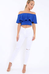 Royal Blue Bardot Crop Top - Justine