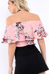 Pink Floral Bardot Crop Top - Justine
