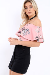 Pink Floral Bardot Crop Top - Justine