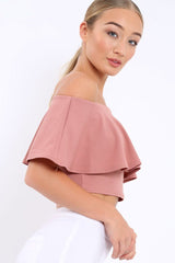 Rose Bardot Crop Top - Justine