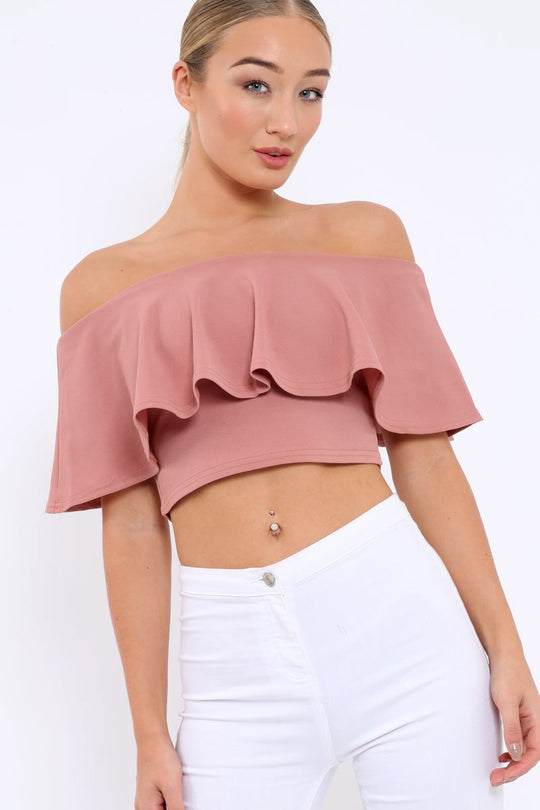 Rose Bardot Crop Top - Justine