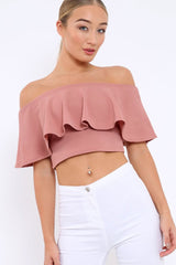 Rose Bardot Crop Top - Justine