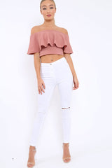 Rose Bardot Crop Top - Justine